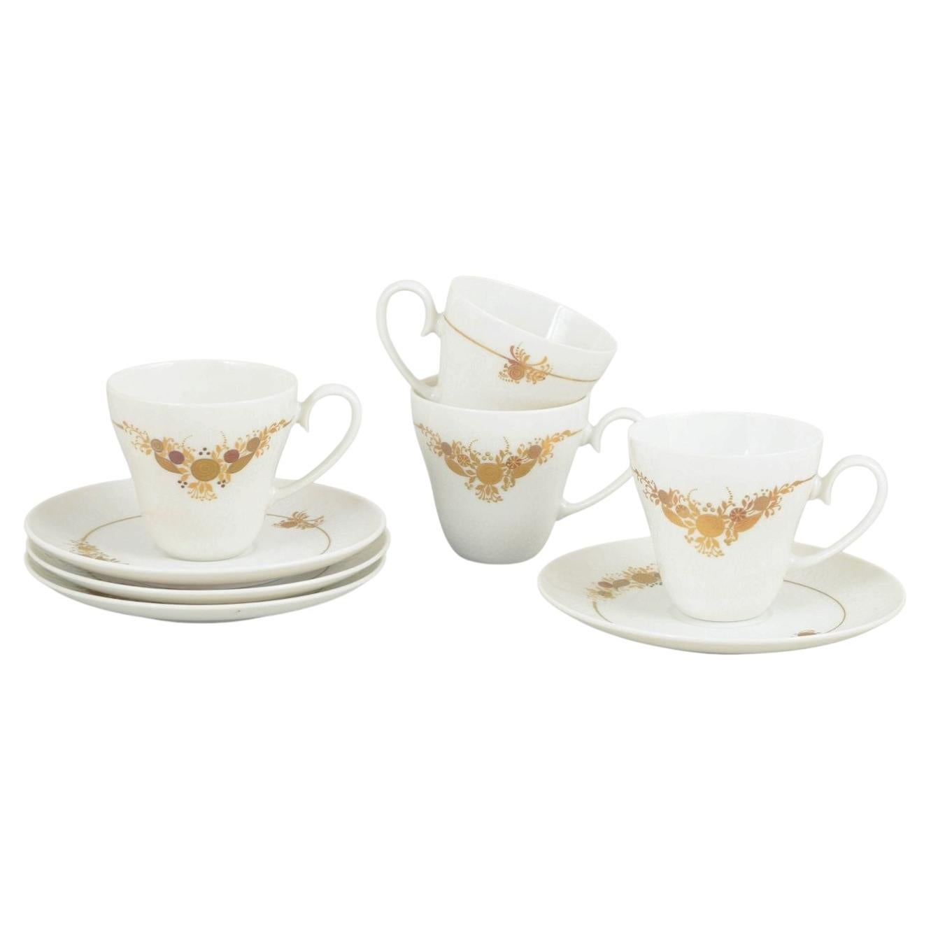 Bjørn Wiinblad for Rosenthal. Four coffee cups with saucers. Romanze series. For Sale