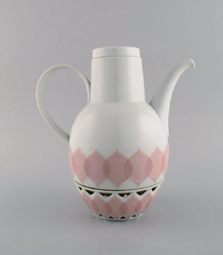 Bjørn Wiinblad for Rosenthal, Lotus Porcelain Service, Coffee Pot with Heater In Excellent Condition For Sale In Copenhagen, DK