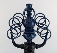 Bjørn Wiinblad for Rosenthal, Rare Candlestick in Blue Glazed Ceramics, Juggler