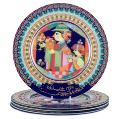 Vintage Bjørn Wiinblad for Rosenthal. Set of five hand-painted Christmas plates.