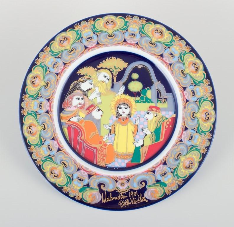 Late 20th Century Bjørn Wiinblad for Rosenthal. Set of four hand-painted Christmas plates. For Sale