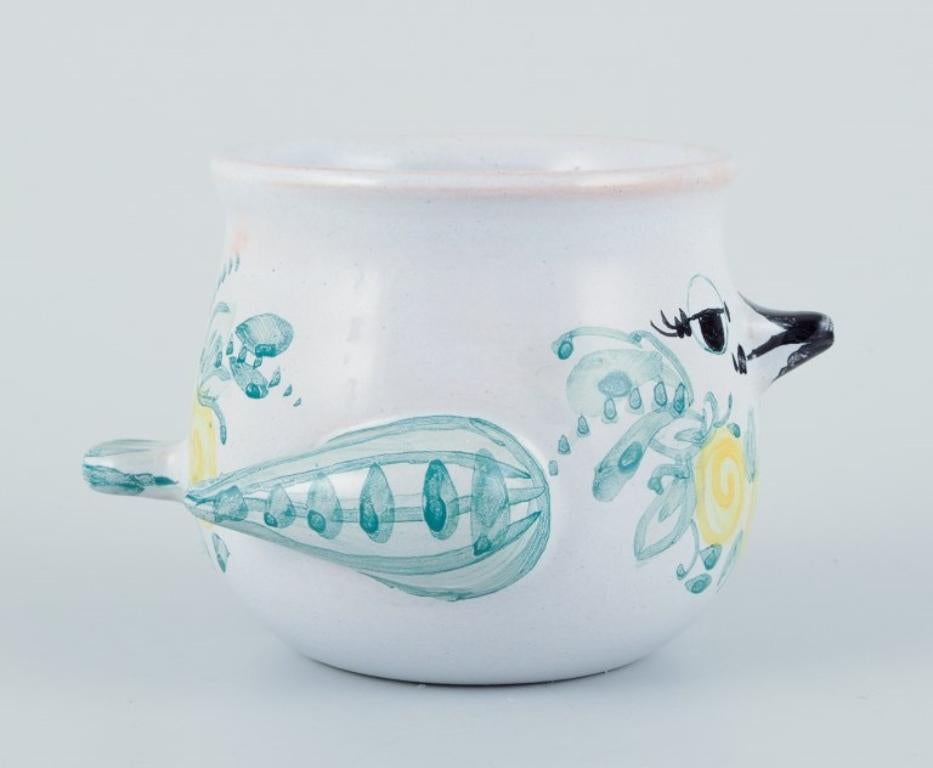 Hand-Painted Bjørn Wiinblad for The Blue House, Denmark. Small vase shaped like a bird.  For Sale