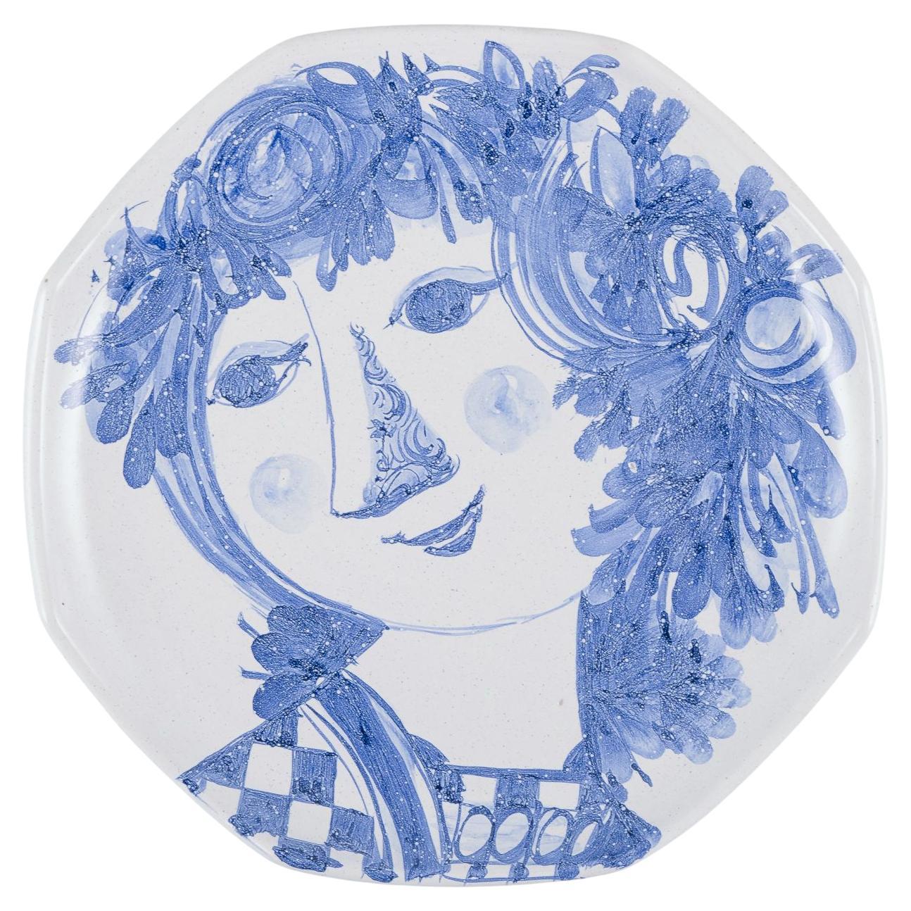 Bjørn Wiinblad pour The Blue House. Plat octogonal/plaque murale en grès. en vente