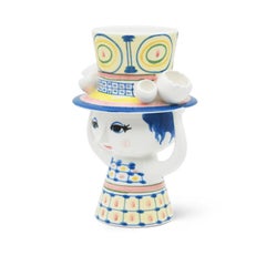 Bjørn Wiinblad 'Lady with hat' Vase, Blue, 8.1 in H