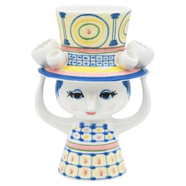 Bjørn Wiinblad 'Lady with hat' Vase, Blue, 8.1 in H For Sale