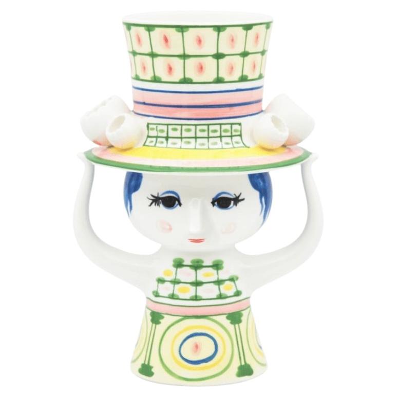 Bjørn Wiinblad 'Lady with hat' Vase, Green, 9.6 in H For Sale