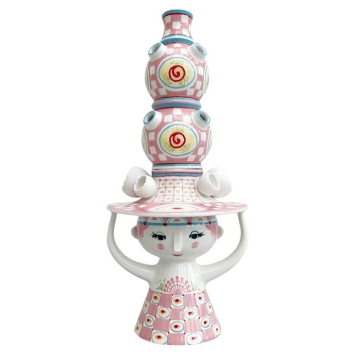 Bjørn Wiinblad 'Lady with hat' Vase, Rose, 19.7 in H For Sale
