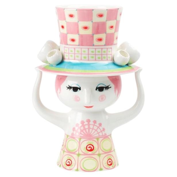 Bjørn Wiinblad 'Lady with hat' Vase, Rose, 9.6 in H For Sale