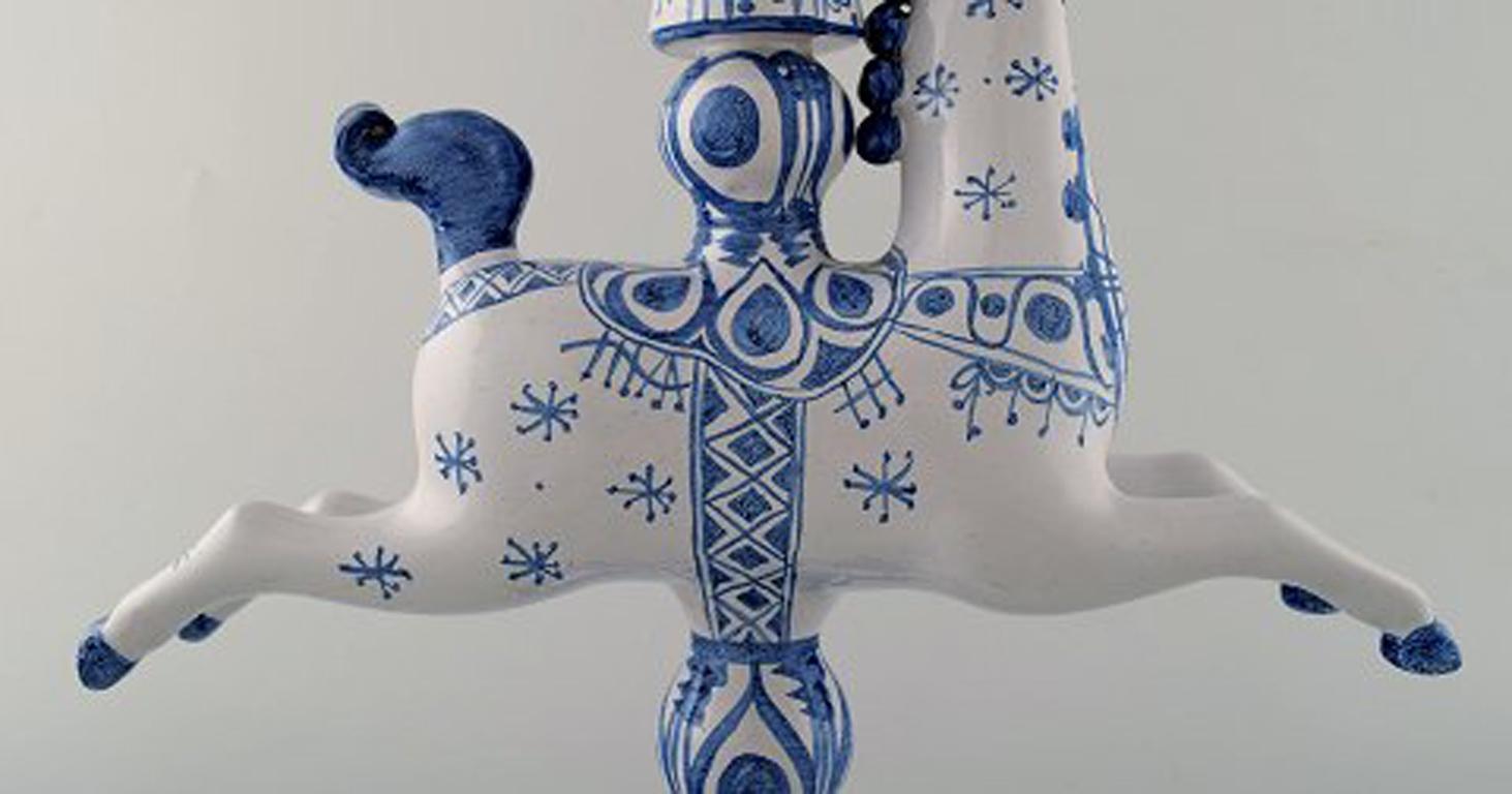 Late 20th Century Bjørn Wiinblad Large Ceramic Figure from the Blue House, Candlestick