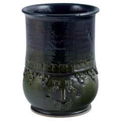 Bjørn Wiinblad, large ceramic vase in green and blue glaze, 1970s