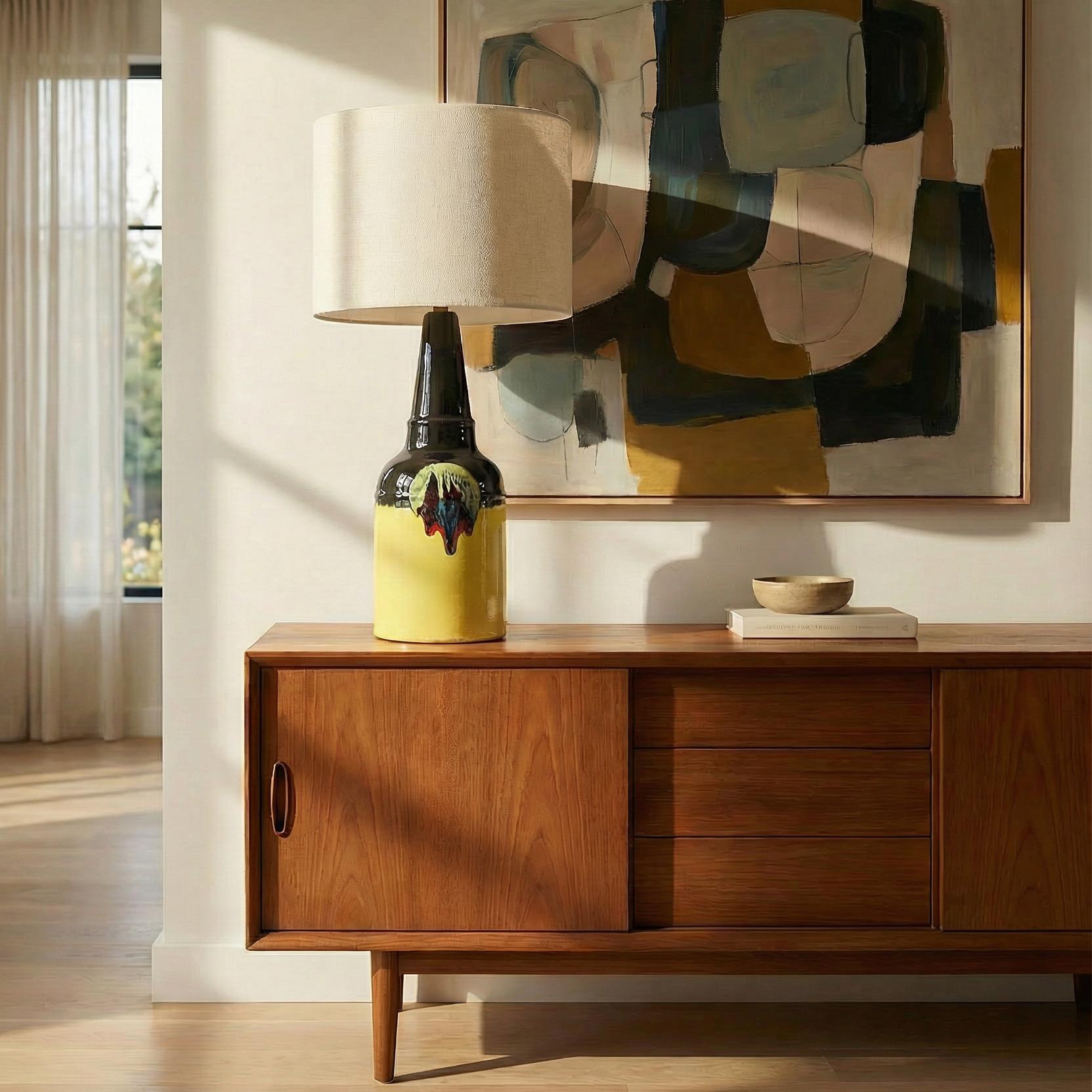 Bjørn Wiinblad Lampe de table Rosenthal en céramique émaillée jaune Danemark années 1970 Bon état - En vente à Benalmadena, ES