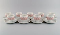 Bjørn Wiinblad, Rosenthal, Lotus Porcelain Service, 9 Coffee Cups with Saucers