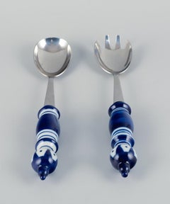 Bjørn Wiinblad, Rosenthal, Siena Salad Set in Glazed Ceramic and Stainless Steel