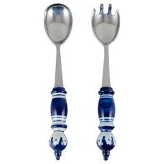 Bjørn Wiinblad, Rosenthal, Siena Salad Set in Glazed Ceramic and Stainless Steel