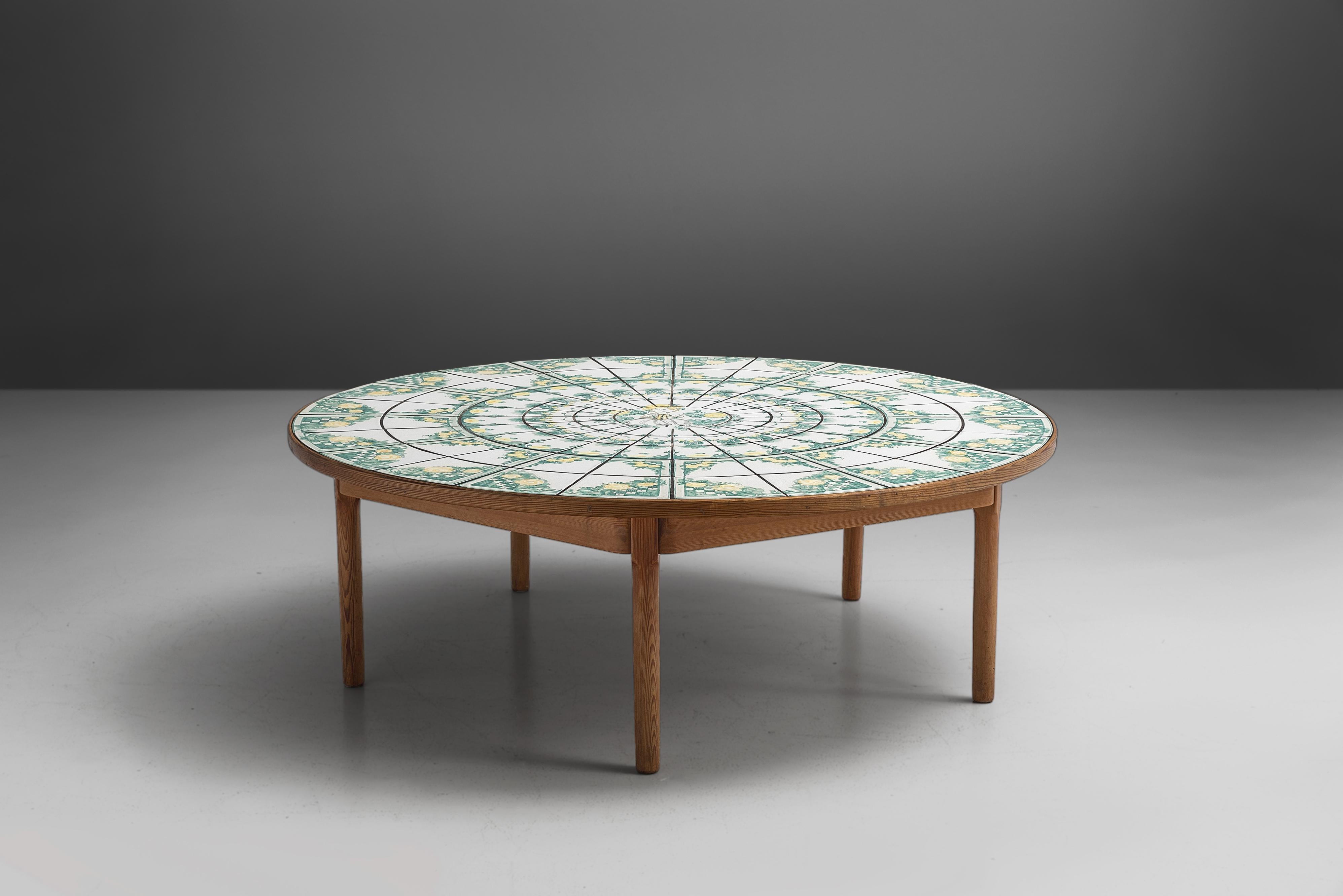 Danish Bjørn Wiinblad Round Coffee Table with Ceramic Tiles