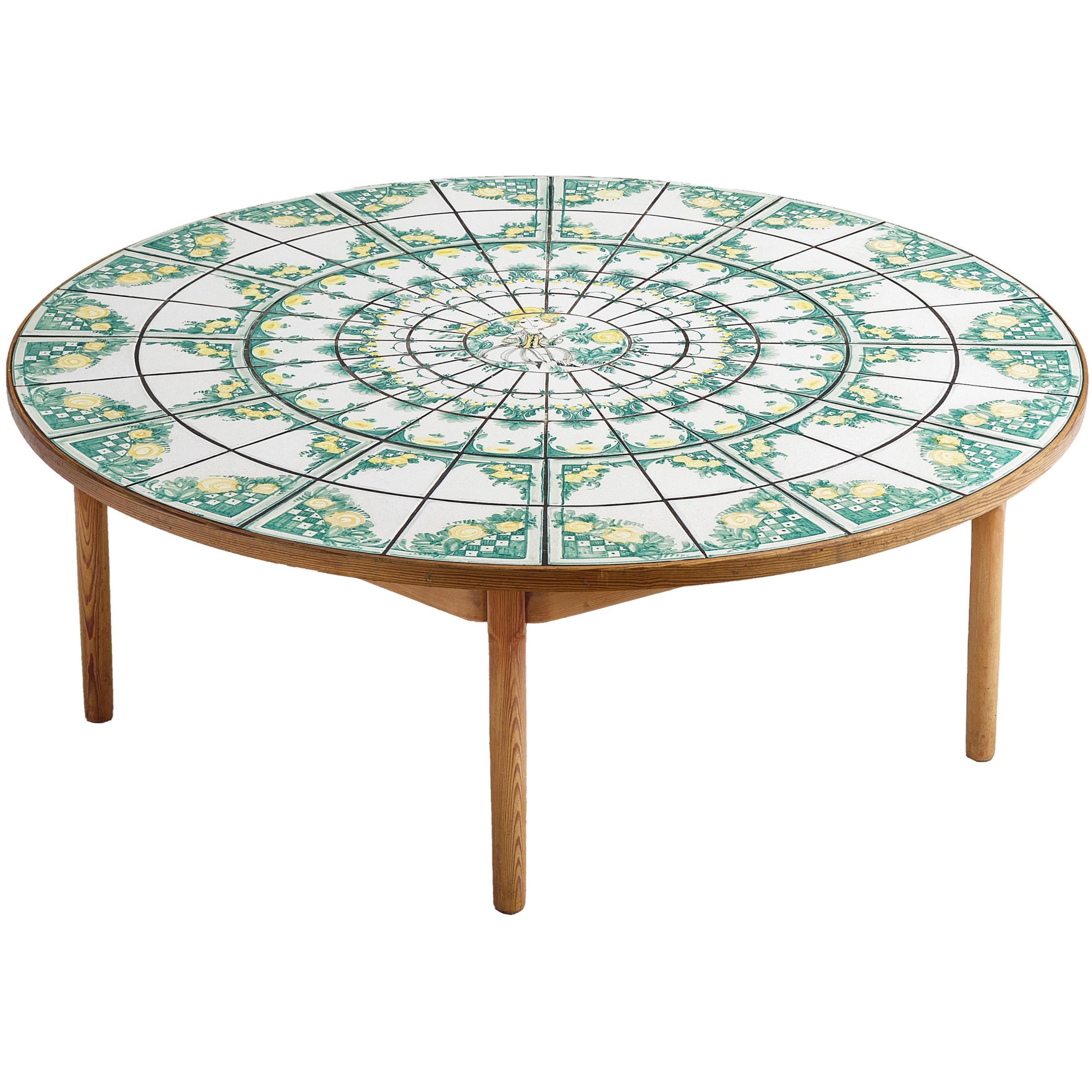 Bjørn Wiinblad Round Coffee Table with Ceramic Tiles