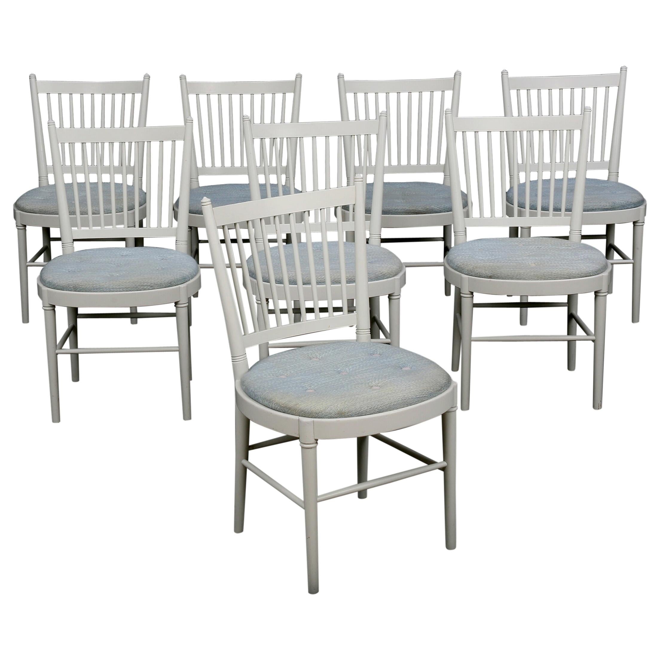 Bjørn Wiinblad, Set of Eight Chairs of White Lacquered Wood, 1967 For Sale