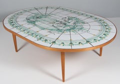 Bjørn Wiinblad sofa table from pine and painted tiles. Unique.