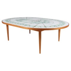 Bjørn Wiinblad sofa table from pine and painted tiles. Unique.