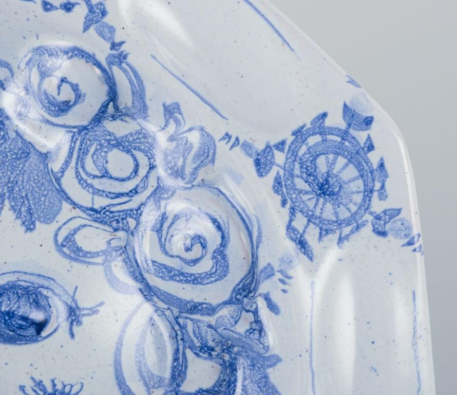 Scandinavian Modern Bjørn Wiinblad, The Blue House. Dish in stoneware with a motif of woman's face.