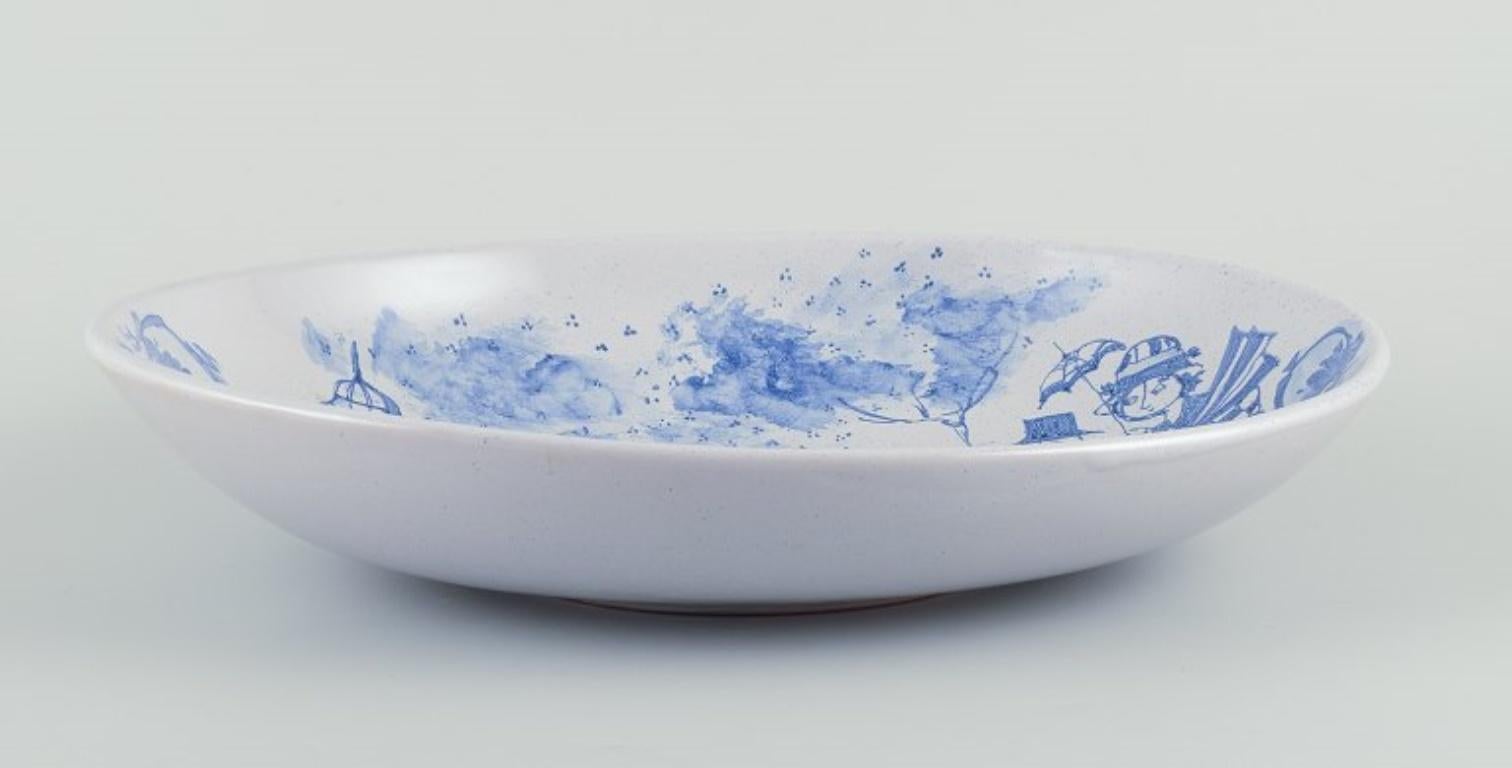 Late 20th Century Bjørn Wiinblad, The Blue House, own workshop. Large oval ceramic bowl. For Sale