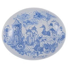 Bjørn Wiinblad, The Blue House, own workshop. Large oval ceramic bowl.