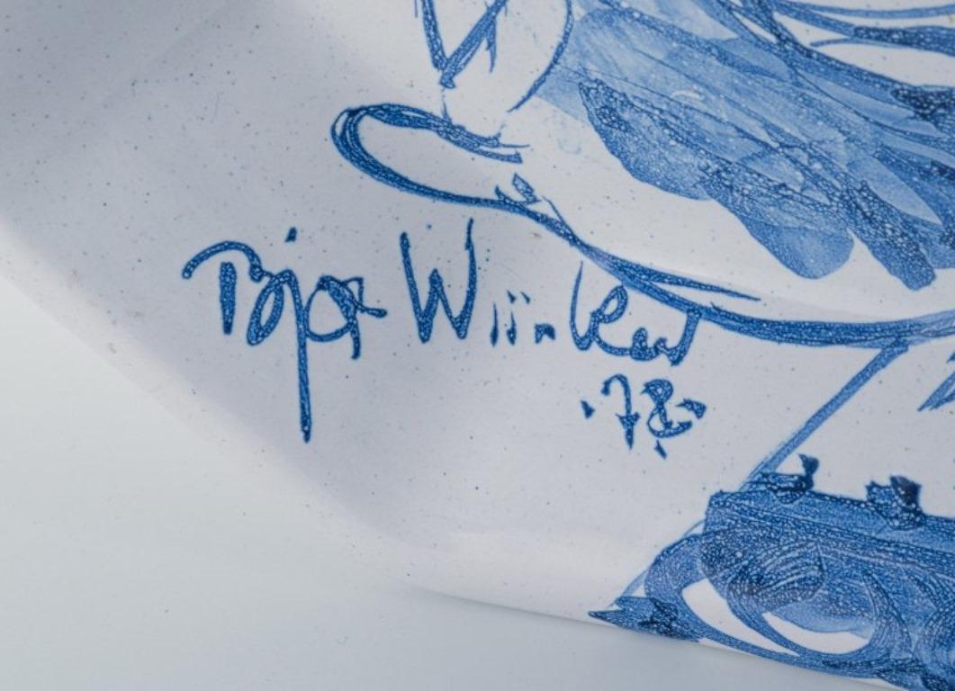 Late 20th Century Bjørn Wiinblad, the Blue House, Square Bowl with Motif of Woman and Bird
