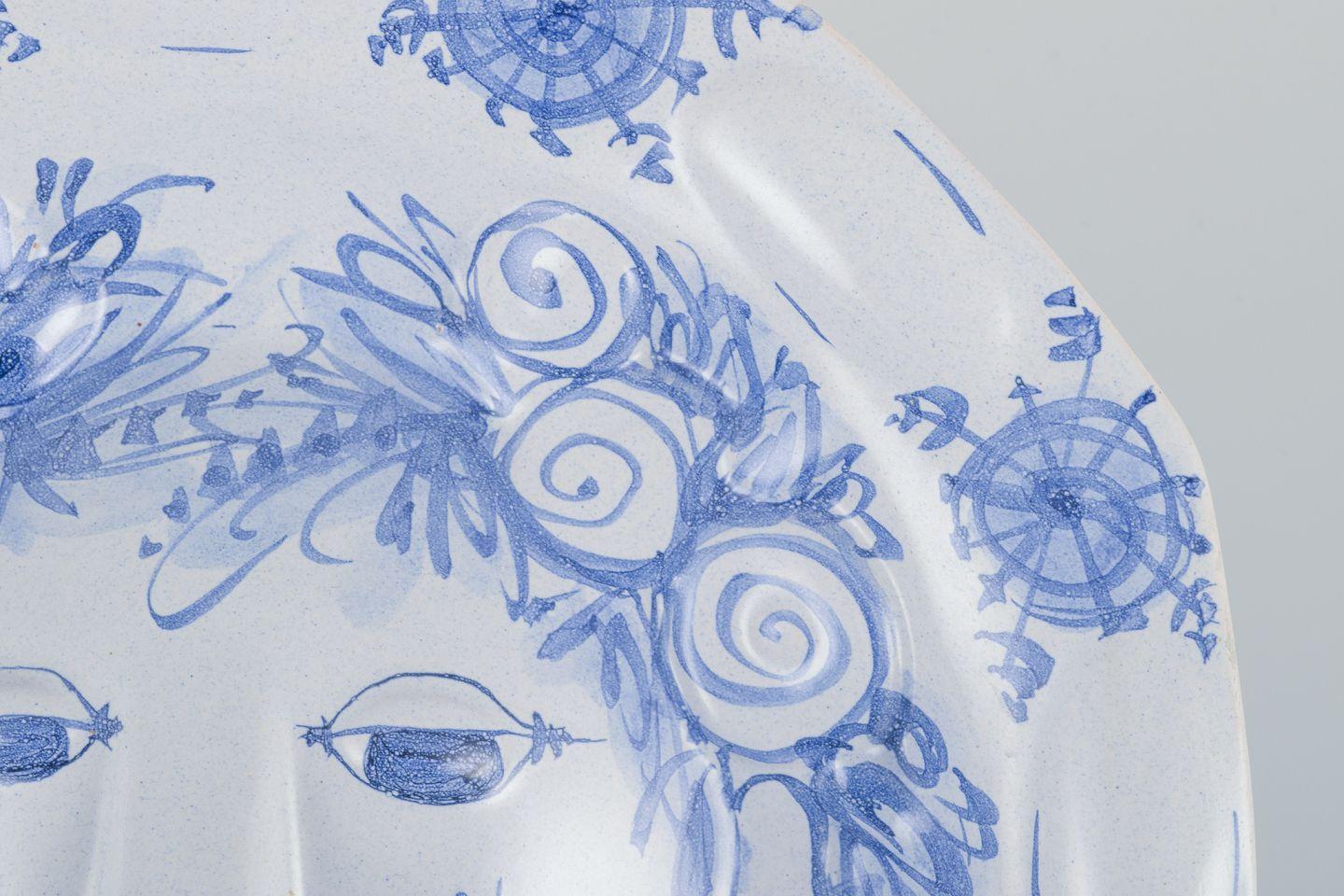 Scandinavian Modern Bjørn Wiinblad, The Blue House. Stoneware wall plaque with a face in relief.