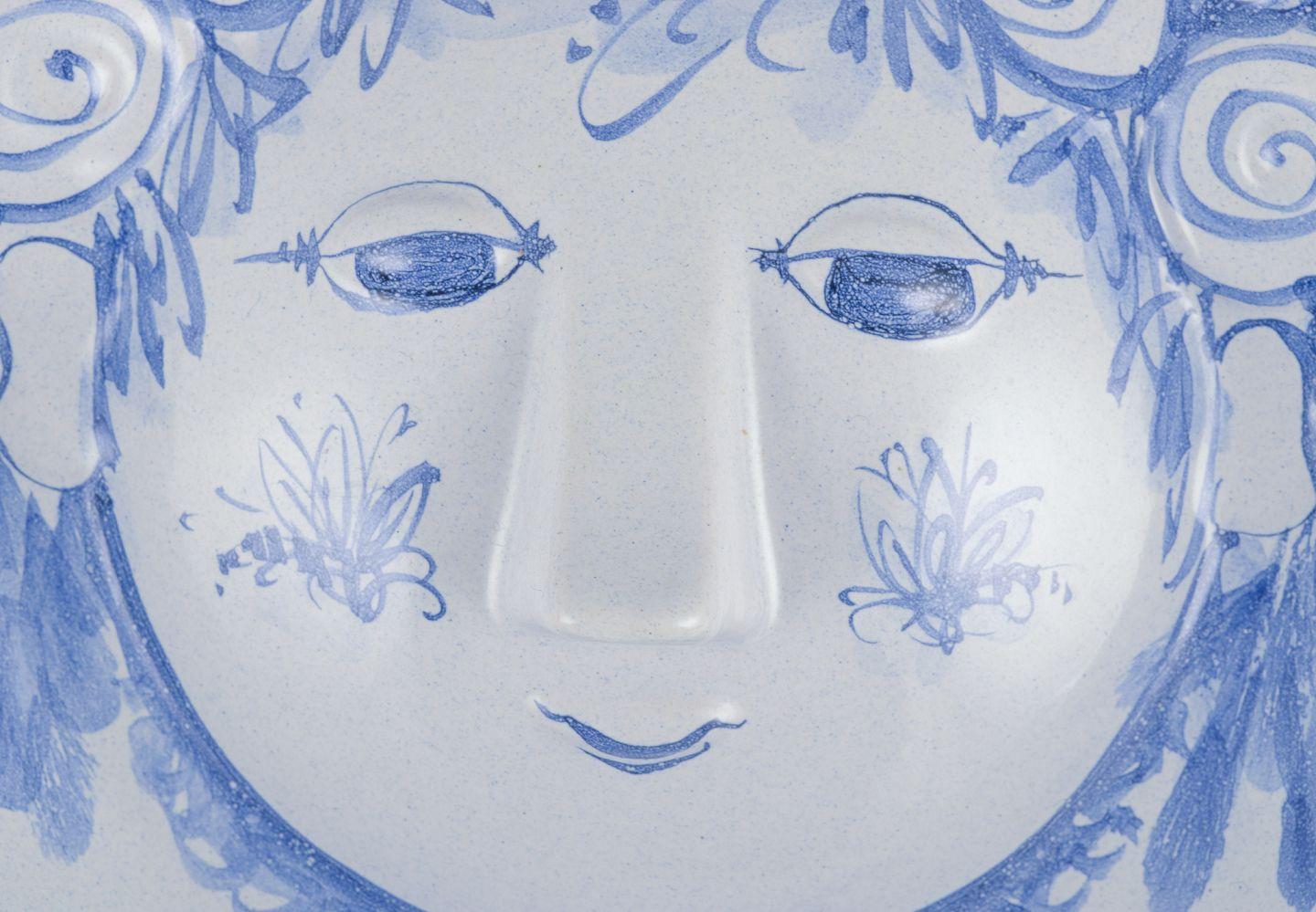 Danish Bjørn Wiinblad, The Blue House. Stoneware wall plaque with a face in relief.