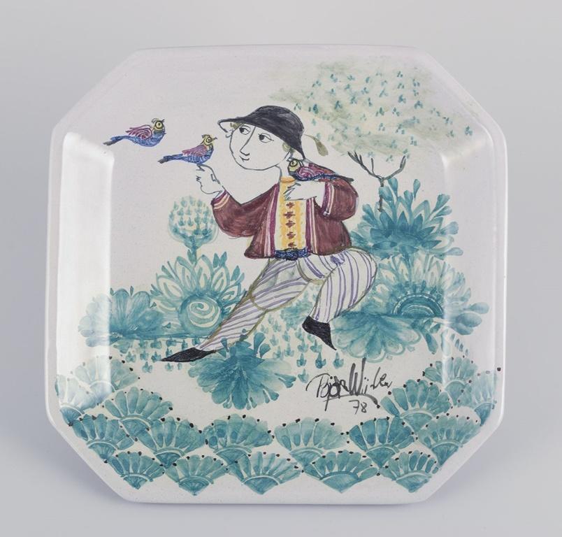 Scandinave moderne Bjørn Wiinblad, The Blue House. Bol/plaque murale octogonal unique en céramique. en vente