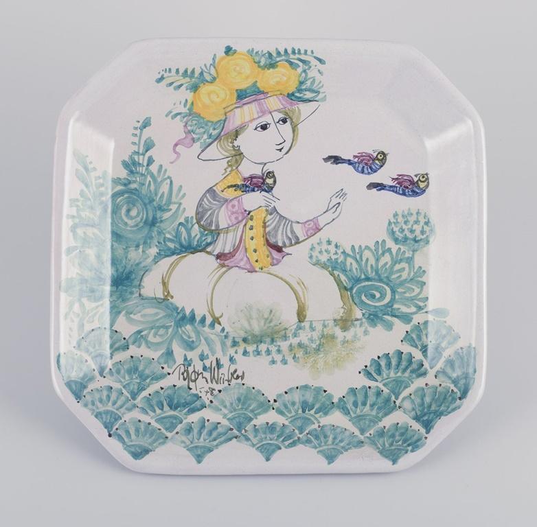 Scandinave moderne Bjørn Wiinblad, The Blue House. Bol/plaque murale octogonal unique en céramique. en vente