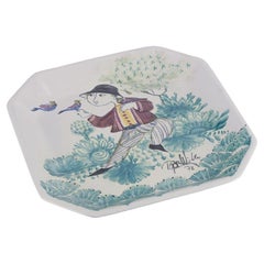 Bjørn Wiinblad, The Blue House. Unique octagonal ceramic bowl/wall plaque.
