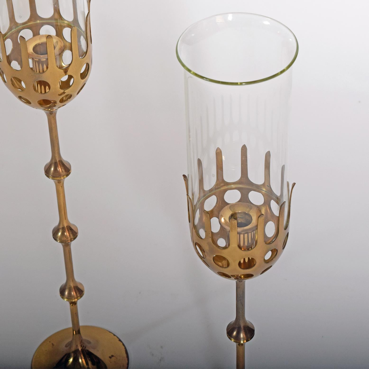 Bjørn Wiinblad Two Hurricane Brass Candlesticks In Good Condition In Hudson, NY