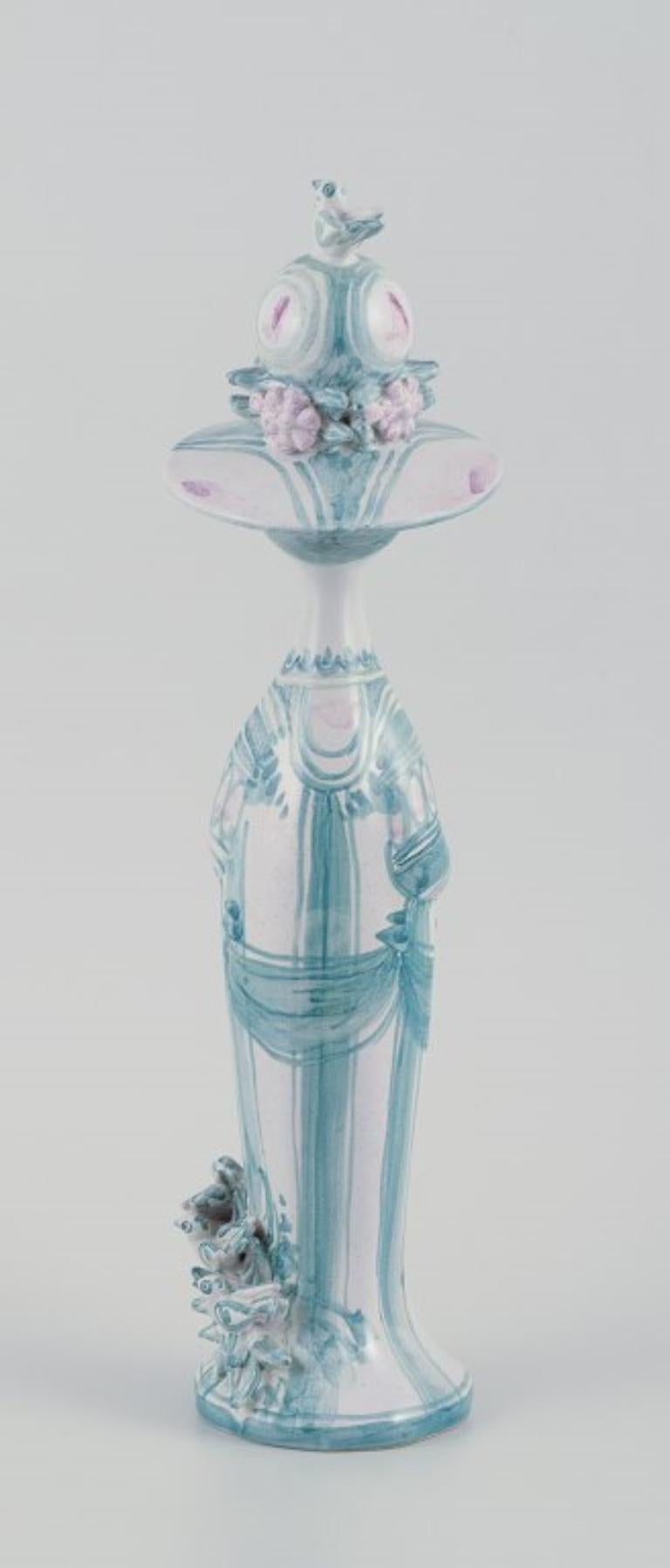 Ceramic Bjørn Wiinblad, unique ceramic figure. ‘Spring’ in green, ‘The Seasons