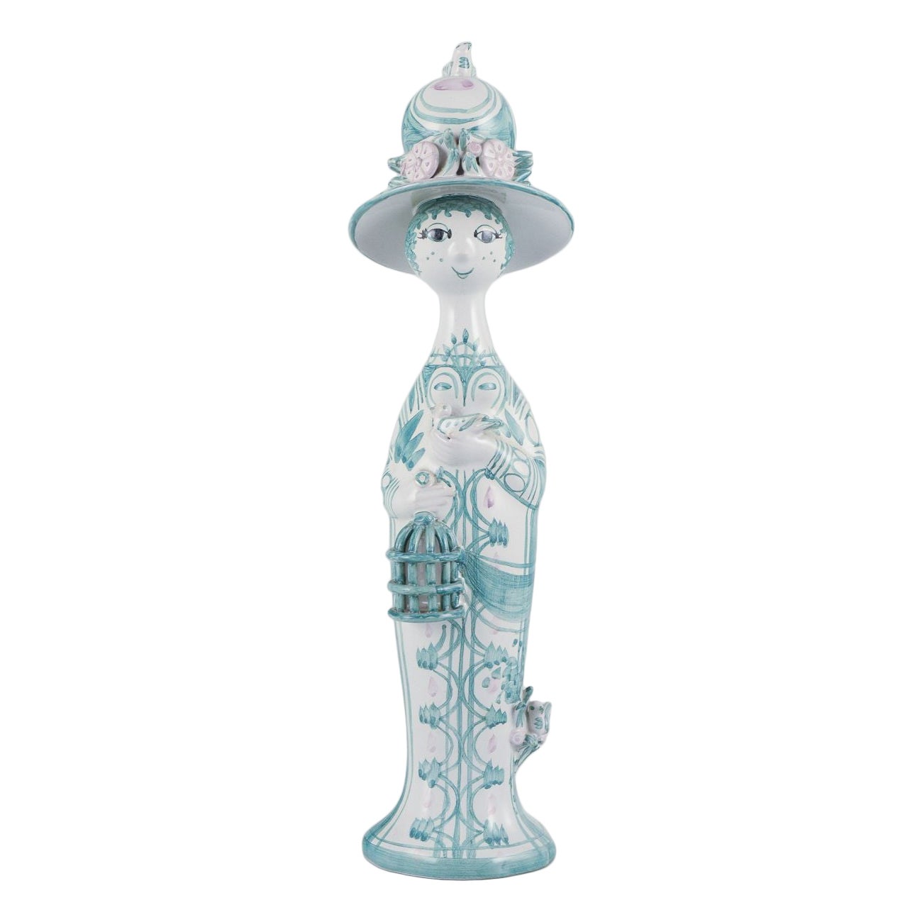Bjørn Wiinblad, statuetta unica in ceramica. Primavera" in verde, "Le quattro stagioni". in vendita