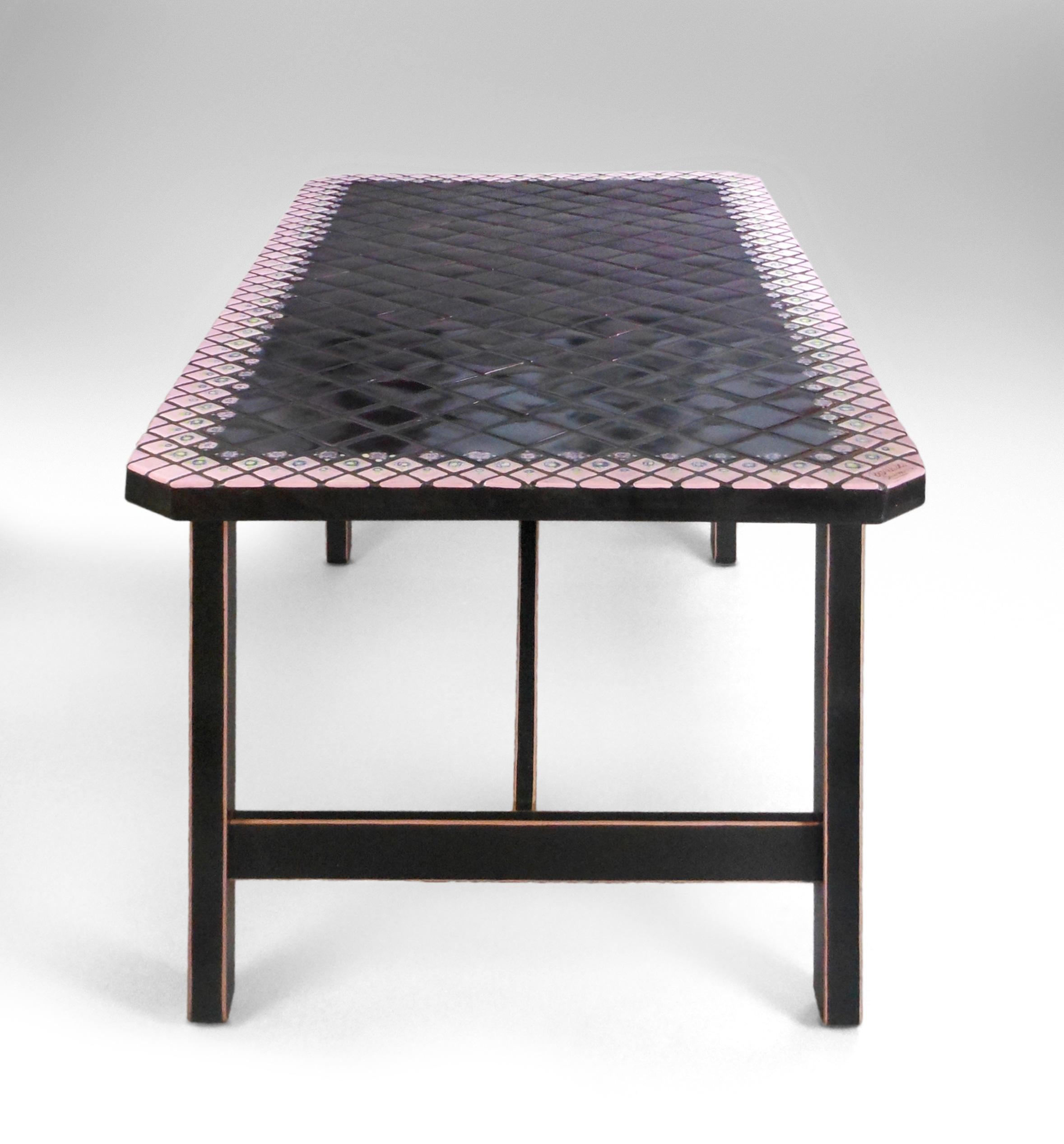 Mid-Century Modern Bjørn Wiinblad, Unique Danish Rectangular Artisan Tile-Top Table, Signed For Sale