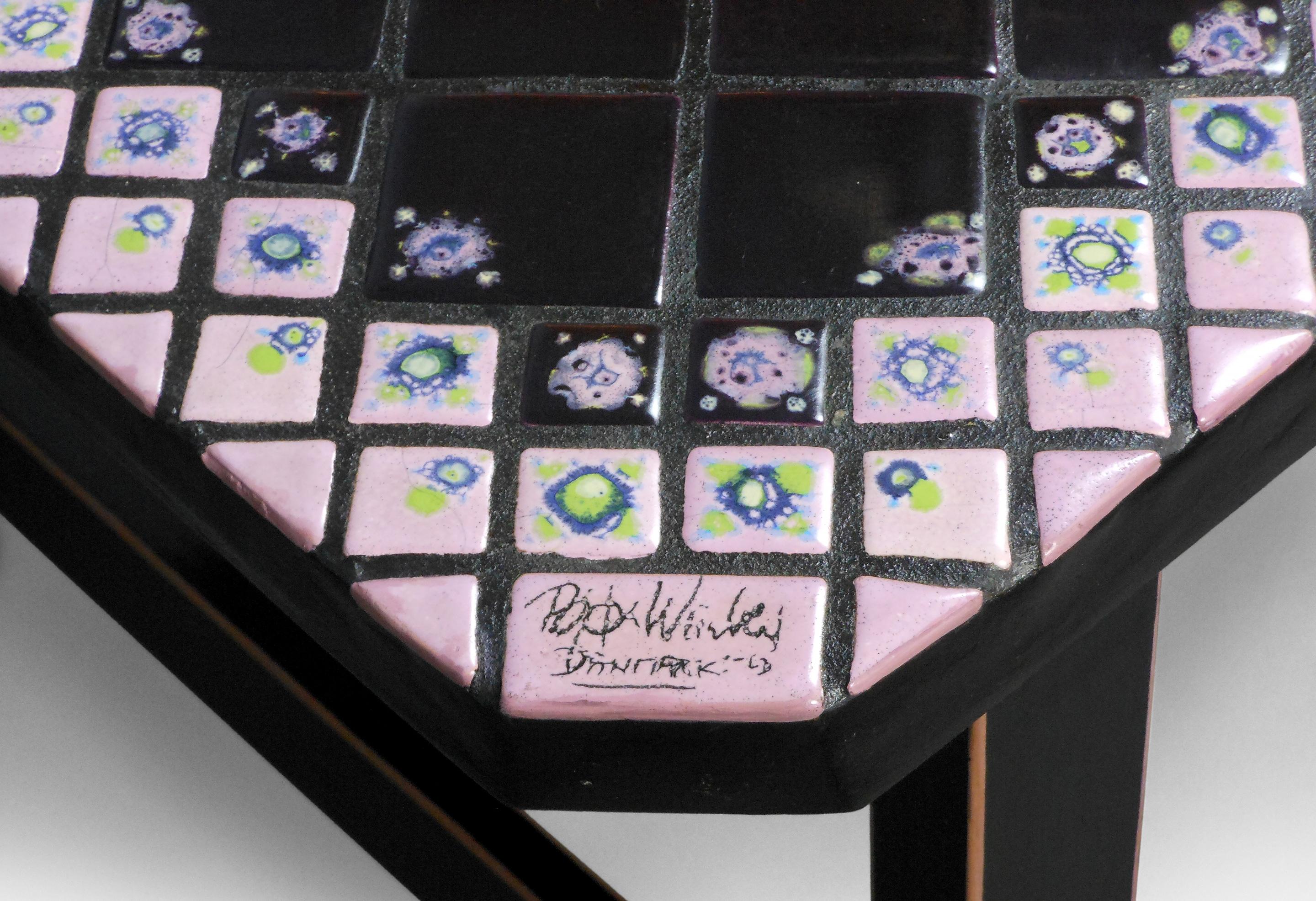 Ebonized Bjørn Wiinblad, Unique Danish Rectangular Artisan Tile-Top Table, Signed For Sale