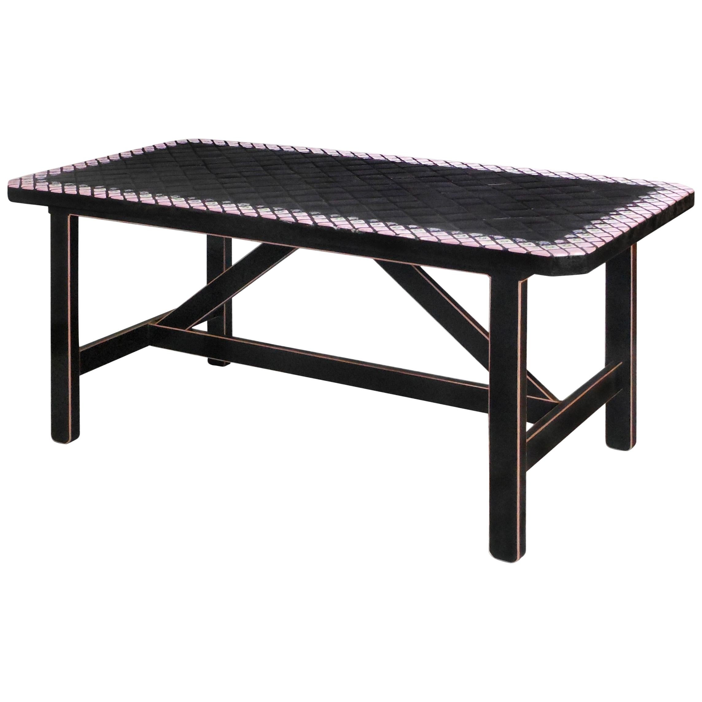 Bjørn Wiinblad, Unique Danish Rectangular Artisan Tile-Top Table, Signed For Sale