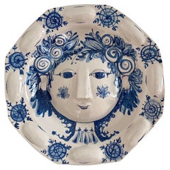 Bjørn Wiinblad unique handmade wall decoration 1970s woman's face glazed ceramic