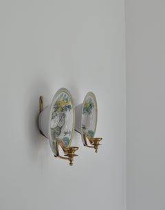 Bjørn Wiinblad Unique Wall Decorations / Candle Sconces in Hand Painted Faience