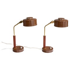 BJS Skellefteå, Table Lamps, Brass, Teak, Metal, Sweden, 1960s