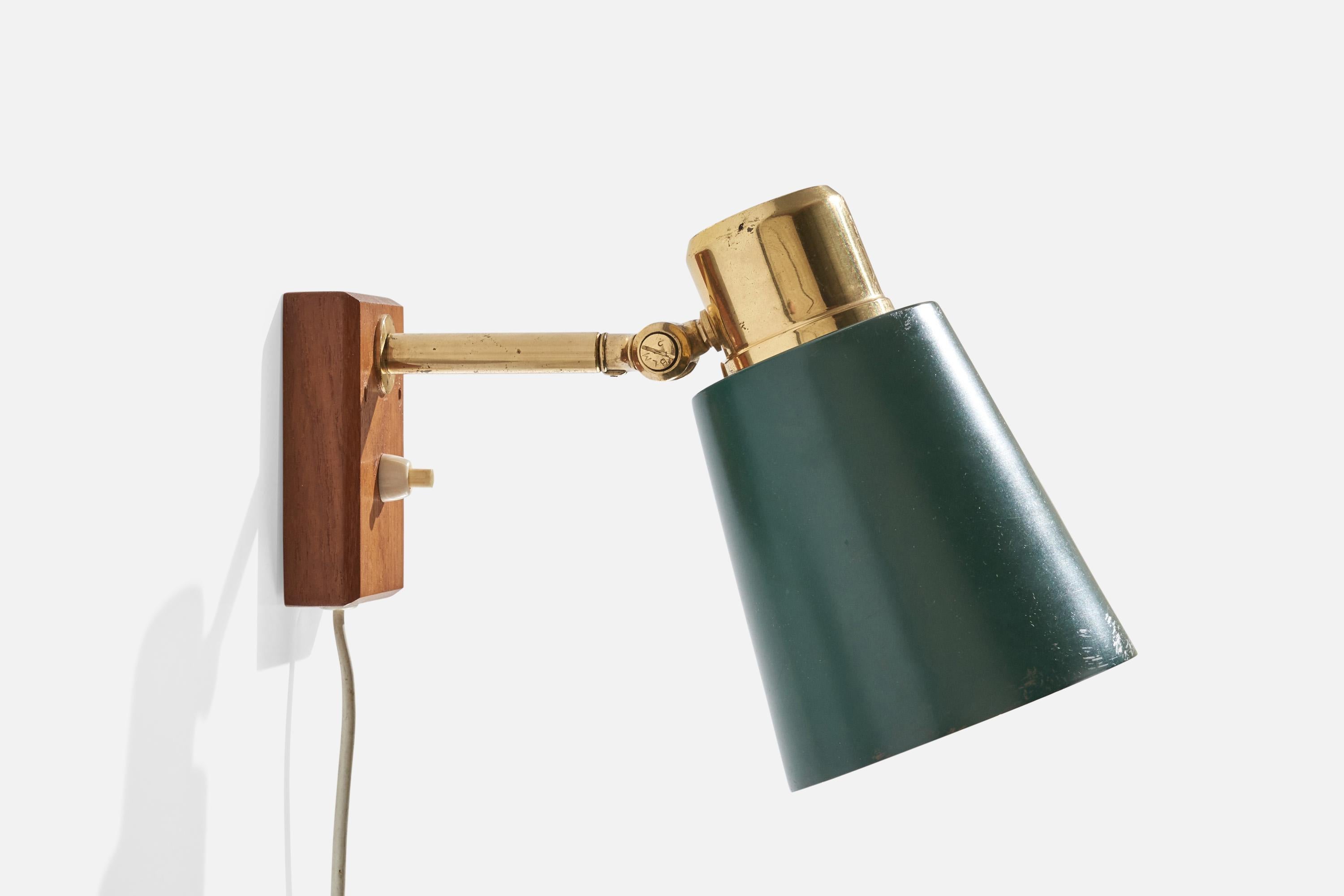 Svedese Skellefteå BJS, Applique, Teak, Ottone, Metallo, Svezia, anni '50 in vendita