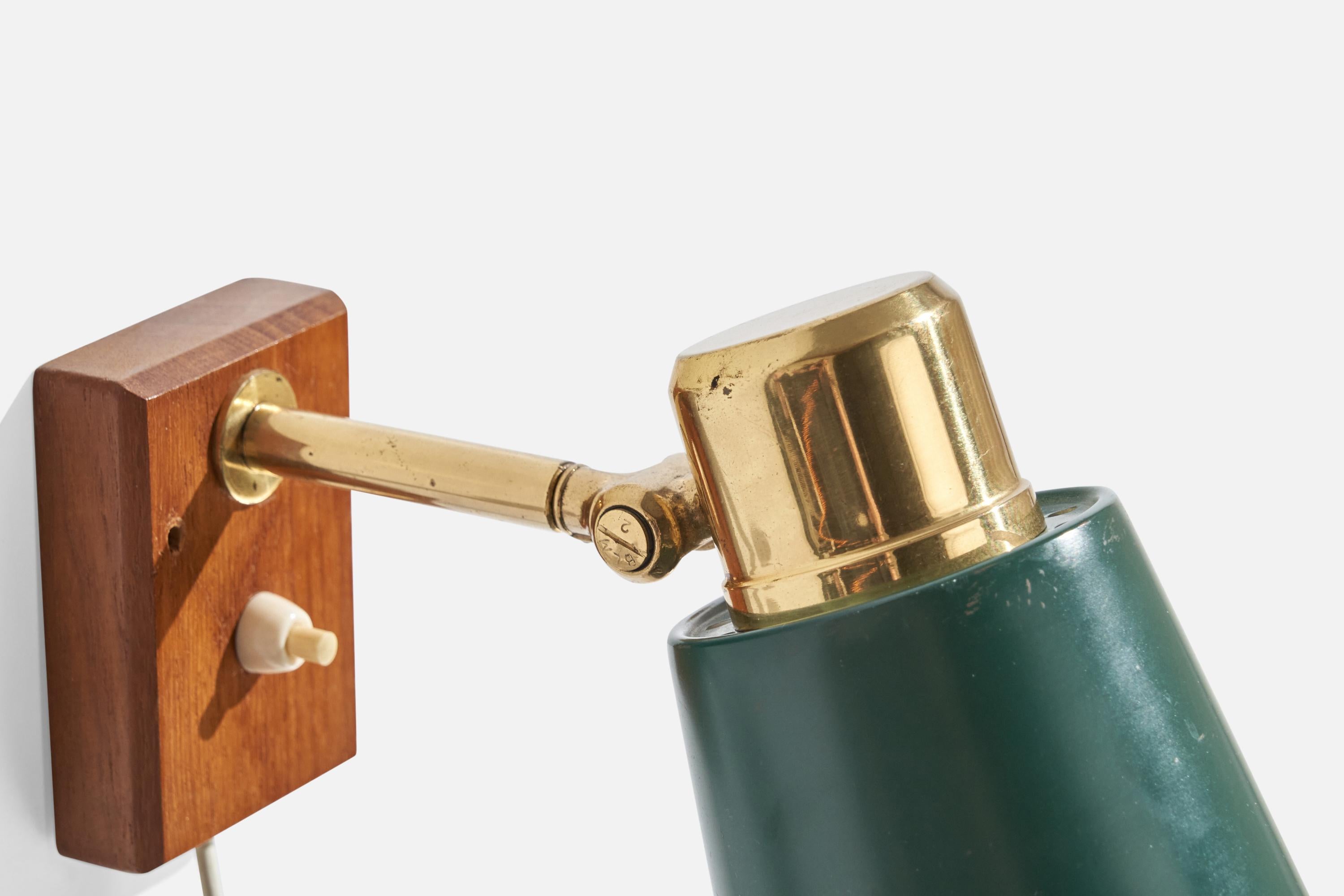 Metà XX secolo Skellefteå BJS, Applique, Teak, Ottone, Metallo, Svezia, anni '50 in vendita