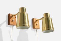 BJS Skellefteå, Wandleuchte, Teak, Messing, Schweden, 1950er Jahre