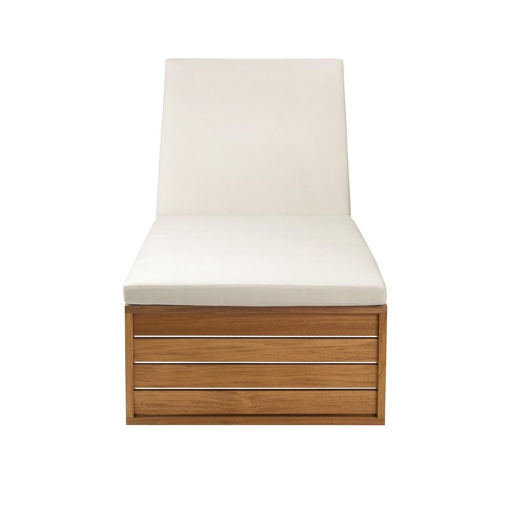 Modern BK14 Outdoor Sunbed & Bench in Teak with Sunbrella Cushion in Charcoal or Ivory For Sale