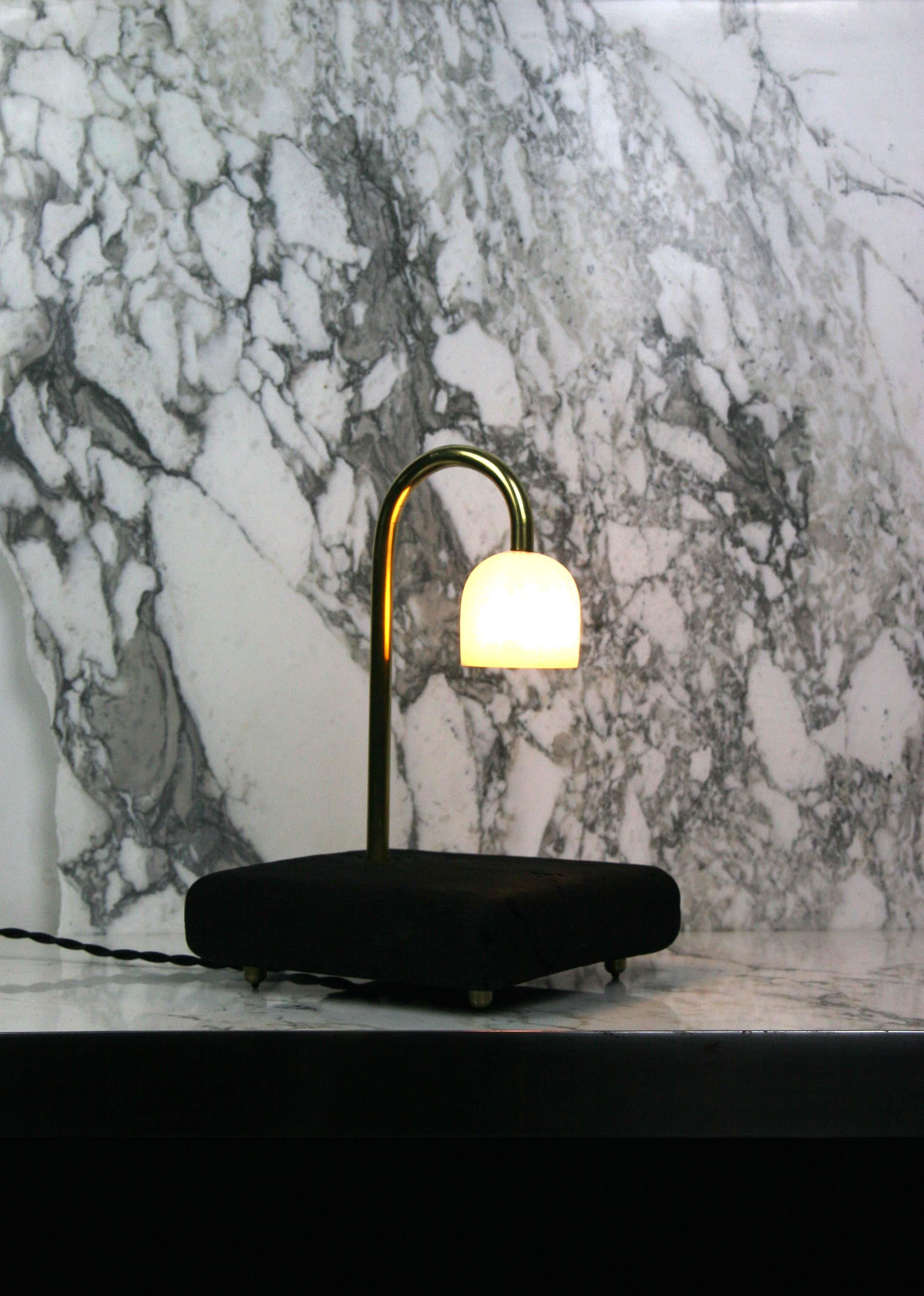 Bauhaus BL-01 Block Lamp of Charred Oak, Brass and Alabaster