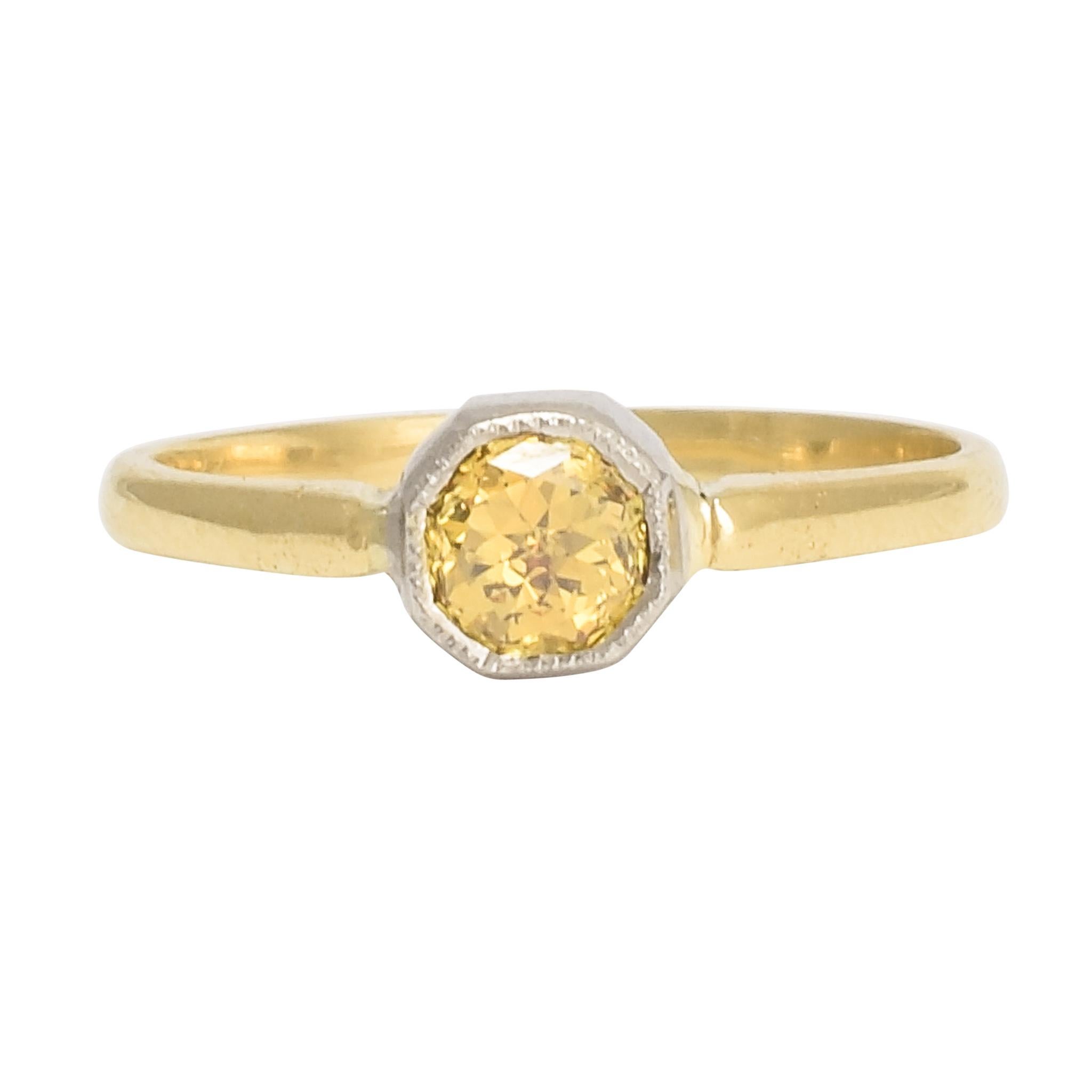 BL Bespoke 0.56 Carat Fancy Intense Orangish-Yellow Diamond Solitaire Ring For Sale