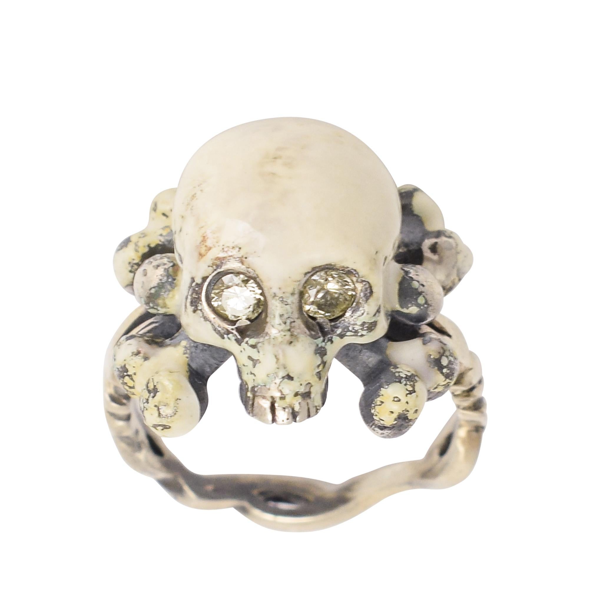 BL Bespoke "Skull and Crossbones" Diamond Memento Mori Ring For Sale