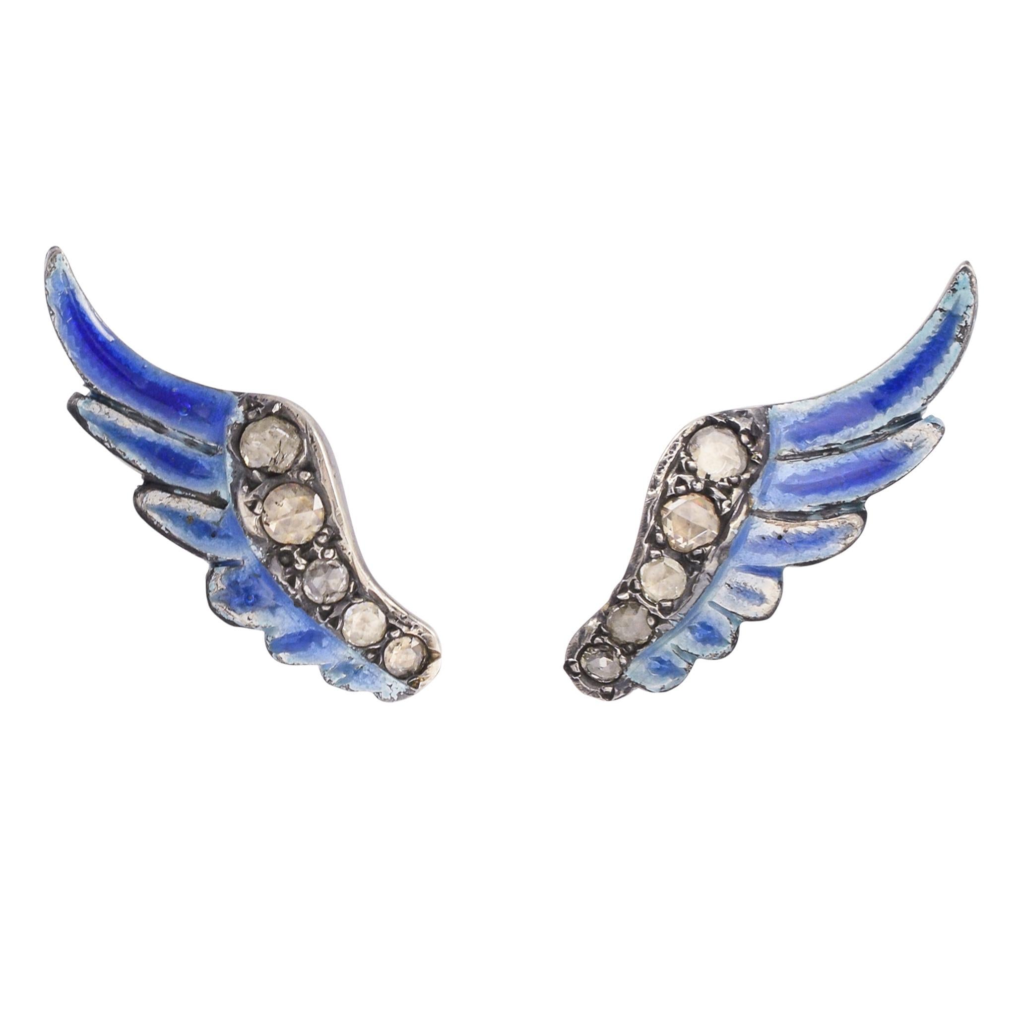 BL Bespoke Wings of Hermes Diamond Stud Earrings For Sale