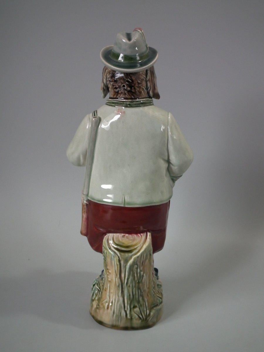 Glazed B&L German Majolica Figural Dog Bottle